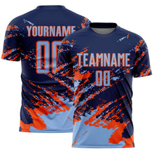 Загрузить изображение в средство просмотра галереи, Custom Navy Light Blue-Orange Abstract Fragment Art Splash Sports Sublimation Soccer Uniform Jersey
