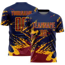 Загрузить изображение в средство просмотра галереи, Custom Navy Crimson-Gold Abstract Fragment Art Splash Sports Sublimation Soccer Uniform Jersey