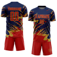 Загрузить изображение в средство просмотра галереи, Custom Navy Red-Old Gold Abstract Fragment Art Splash Sports Sublimation Soccer Uniform Jersey
