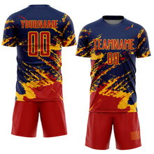 Загрузить изображение в средство просмотра галереи, Custom Navy Red-Gold Abstract Fragment Art Splash Sports Sublimation Soccer Uniform Jersey