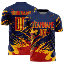 Загрузить изображение в средство просмотра галереи, Custom Navy Red-Gold Abstract Fragment Art Splash Sports Sublimation Soccer Uniform Jersey