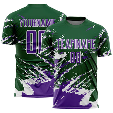 Custom Green Purple-White Abstract Fragment Art Splash Sports Sublimation Soccer Uniform Jersey