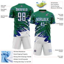 Загрузить изображение в средство просмотра галереи, Custom Kelly Green White-Royal Abstract Fragment Art Splash Sports Sublimation Soccer Uniform Jersey