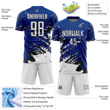 Загрузить изображение в средство просмотра галереи, Custom Royal White-Black Abstract Fragment Art Splash Sports Sublimation Soccer Uniform Jersey