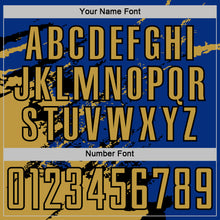 Загрузить изображение в средство просмотра галереи, Custom Royal Old Gold-Black Abstract Fragment Art Splash Sports Sublimation Soccer Uniform Jersey