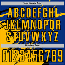 Загрузить изображение в средство просмотра галереи, Custom Royal Gold-Black Abstract Fragment Art Splash Sports Sublimation Soccer Uniform Jersey