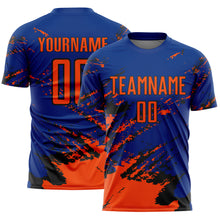 Загрузить изображение в средство просмотра галереи, Custom Royal Orange-Black Abstract Fragment Art Splash Sports Sublimation Soccer Uniform Jersey