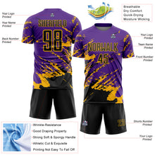 Загрузить изображение в средство просмотра галереи, Custom Purple Black-Gold Abstract Fragment Art Splash Sports Sublimation Soccer Uniform Jersey
