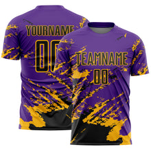 Загрузить изображение в средство просмотра галереи, Custom Purple Black-Gold Abstract Fragment Art Splash Sports Sublimation Soccer Uniform Jersey