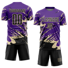 Загрузить изображение в средство просмотра галереи, Custom Purple Black-Cream Abstract Fragment Art Splash Sports Sublimation Soccer Uniform Jersey