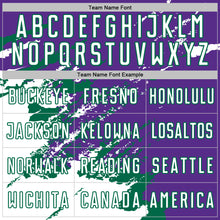 Загрузить изображение в средство просмотра галереи, Custom Purple White-Kelly Green Abstract Fragment Art Splash Sports Sublimation Soccer Uniform Jersey