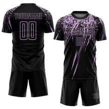 Load image into Gallery viewer, Custom Black Light Purple Splash Sports Sublimation Soccer Uniform Jersey