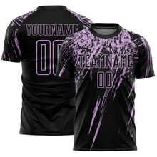Load image into Gallery viewer, Custom Black Light Purple Splash Sports Sublimation Soccer Uniform Jersey