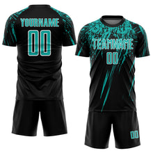 Charger l'image dans la galerie, Custom Black Aqua-White Splash Sports Sublimation Soccer Uniform Jersey