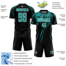 Charger l'image dans la galerie, Custom Black Aqua-White Splash Sports Sublimation Soccer Uniform Jersey