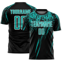 Charger l'image dans la galerie, Custom Black Aqua-White Splash Sports Sublimation Soccer Uniform Jersey
