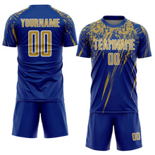 Load image into Gallery viewer, Custom Royal Old Gold-White Splash Sports Sublimation Soccer Uniform Jersey
