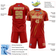 Load image into Gallery viewer, Custom Red Old Gold-White Splash Sports Sublimation Soccer Uniform Jersey