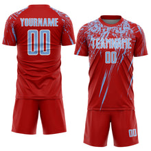Load image into Gallery viewer, Custom Red Light Blue-White Splash Sports Sublimation Soccer Uniform Jersey