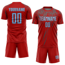 Load image into Gallery viewer, Custom Red Light Blue-Steel Gray Splash Sports Sublimation Soccer Uniform Jersey