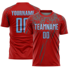 Load image into Gallery viewer, Custom Red Light Blue-Steel Gray Splash Sports Sublimation Soccer Uniform Jersey