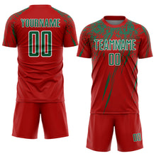 Laden Sie das Bild in den Galerie-Viewer, Custom Red Kelly Green-White Splash Sports Sublimation Soccer Uniform Jersey