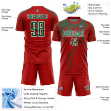 Laden Sie das Bild in den Galerie-Viewer, Custom Red Kelly Green-White Splash Sports Sublimation Soccer Uniform Jersey