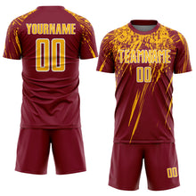 Charger l'image dans la galerie, Custom Crimson Gold-White Splash Sports Sublimation Soccer Uniform Jersey