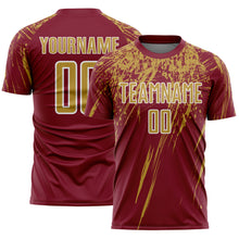 Load image into Gallery viewer, Custom Crimson Old Gold-White Splash Sports Sublimation Soccer Uniform Jersey
