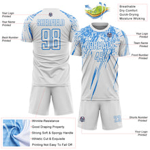 Load image into Gallery viewer, Custom White Powder Blue Splash Sports Sublimation Soccer Uniform Jersey