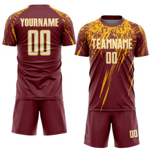 Загрузить изображение в средство просмотра галереи, Custom Burgundy White-Gold Splash Sports Sublimation Soccer Uniform Jersey