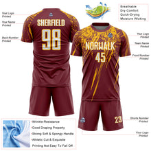Загрузить изображение в средство просмотра галереи, Custom Burgundy White-Gold Splash Sports Sublimation Soccer Uniform Jersey
