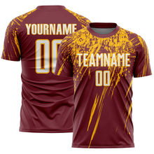 Загрузить изображение в средство просмотра галереи, Custom Burgundy White-Gold Splash Sports Sublimation Soccer Uniform Jersey