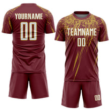Charger l'image dans la galerie, Custom Burgundy White-Old Gold Splash Sports Sublimation Soccer Uniform Jersey