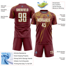 Charger l'image dans la galerie, Custom Burgundy White-Old Gold Splash Sports Sublimation Soccer Uniform Jersey