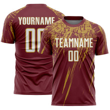 Charger l'image dans la galerie, Custom Burgundy White-Old Gold Splash Sports Sublimation Soccer Uniform Jersey
