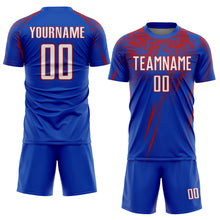 Загрузить изображение в средство просмотра галереи, Custom Thunder Blue White-Red Splash Sports Sublimation Soccer Uniform Jersey
