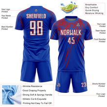 Загрузить изображение в средство просмотра галереи, Custom Thunder Blue White-Red Splash Sports Sublimation Soccer Uniform Jersey