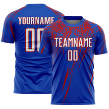 Загрузить изображение в средство просмотра галереи, Custom Thunder Blue White-Red Splash Sports Sublimation Soccer Uniform Jersey