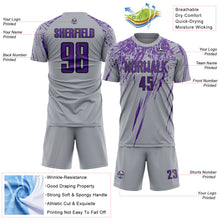 Charger l'image dans la galerie, Custom Gray Purple-Black Splash Sports Sublimation Soccer Uniform Jersey