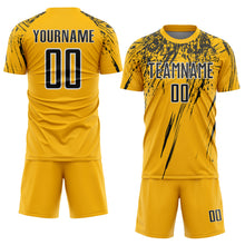 Load image into Gallery viewer, Custom Gold Black-White Splash Sports Sublimation Soccer Uniform Jersey