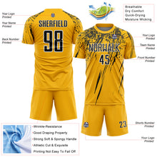 Load image into Gallery viewer, Custom Gold Black-White Splash Sports Sublimation Soccer Uniform Jersey