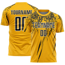 Load image into Gallery viewer, Custom Gold Black-White Splash Sports Sublimation Soccer Uniform Jersey
