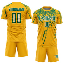 Load image into Gallery viewer, Custom Gold Kelly Green-White Splash Sports Sublimation Soccer Uniform Jersey