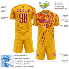 Load image into Gallery viewer, Custom Gold Red-White Splash Sports Sublimation Soccer Uniform Jersey