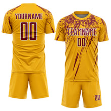 Загрузить изображение в средство просмотра галереи, Custom Gold Crimson-White Splash Sports Sublimation Soccer Uniform Jersey