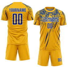 Load image into Gallery viewer, Custom Gold Royal-White Splash Sports Sublimation Soccer Uniform Jersey