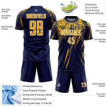 Load image into Gallery viewer, Custom Navy Gold-White Splash Sports Sublimation Soccer Uniform Jersey