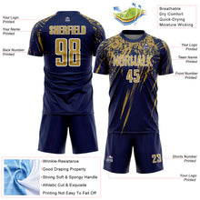 Load image into Gallery viewer, Custom Navy Old Gold-White Splash Sports Sublimation Soccer Uniform Jersey