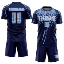 Load image into Gallery viewer, Custom Navy Light Blue-White Splash Sports Sublimation Soccer Uniform Jersey